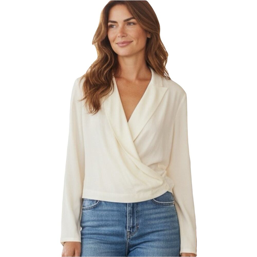 NWOT ETT:TWA ANTHROPOLOGIE Blazer Women Size 2 Ivory-Cream Wrap 2 Button Lined